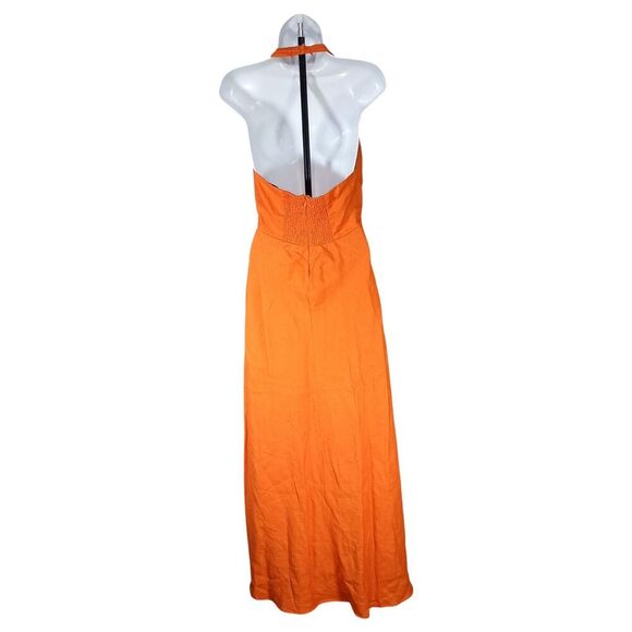 Reformation Maxi Dress Womens 4 Halter Neck Linen Orange - Picture 3 of 4
